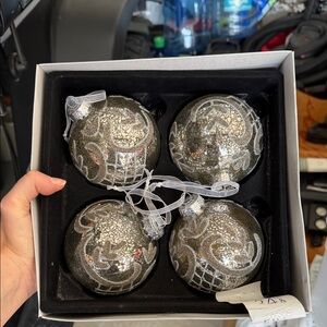 Glittering Silver Holiday Ornament Set